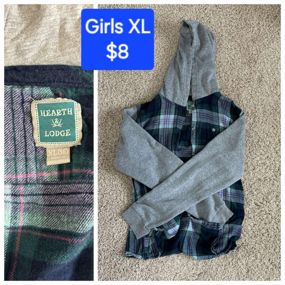 Girls XL Plaid Hoodie